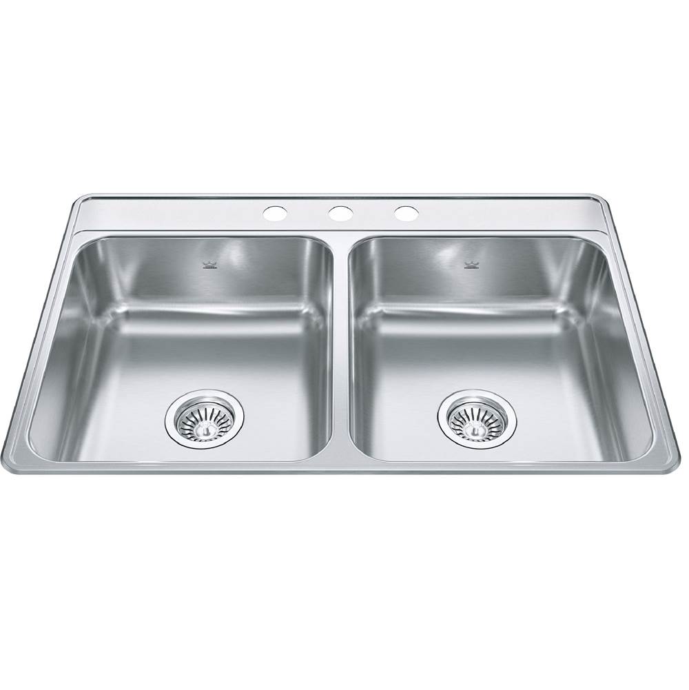 Kindred Canada Creemore 33-in LR x 22-in FB Drop In Double Bowl 3-Hole Stainless Steel Kitchen Sink