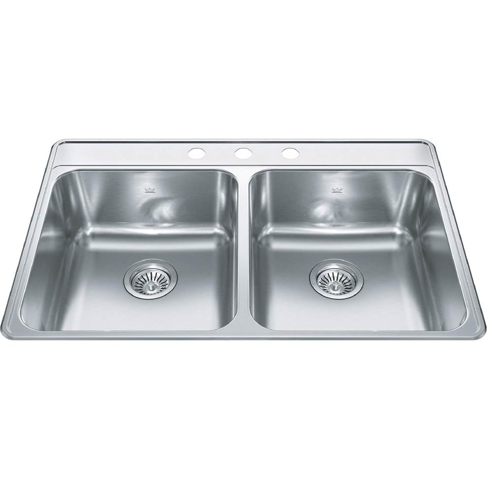 Kindred Canada Creemore 33-in LR x 22-in FB Drop In Double Bowl 3-Hole Stainless Steel Kitchen Sink