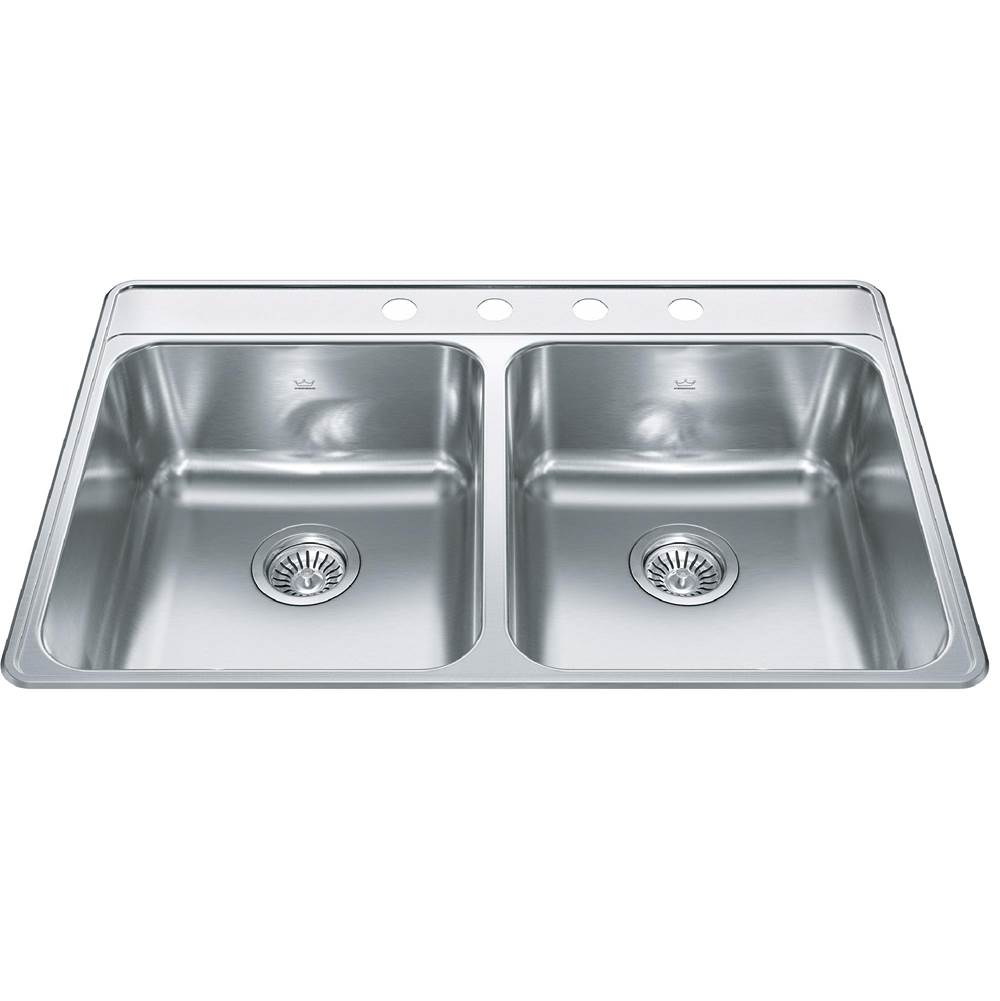 Kindred Canada Creemore 33-in LR x 22-in FB Drop In Double Bowl 4-Hole Stainless Steel Kitchen Sink