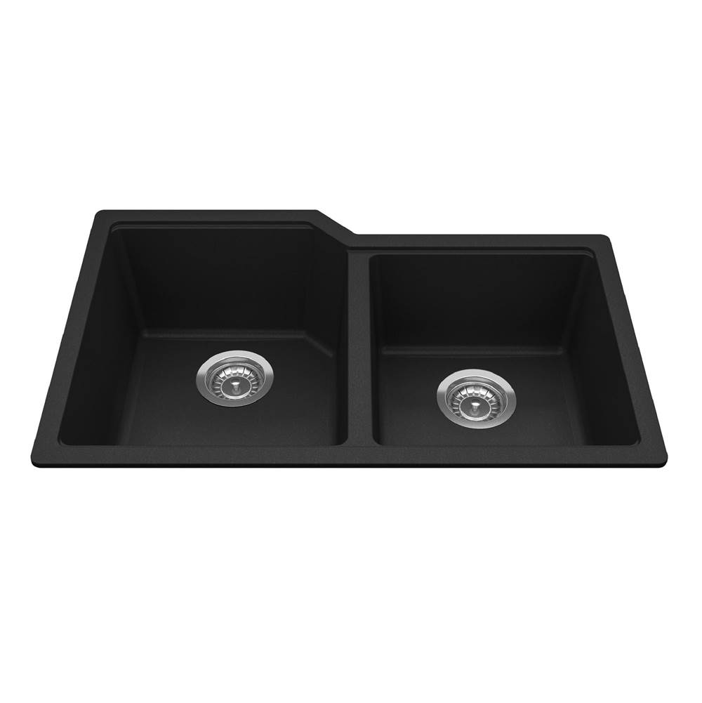 Kindred Canada Granite Series 30.69-in LR x 19.69-in FB Undermount Double Bowl Granite Kitchen Sink in Matte Black