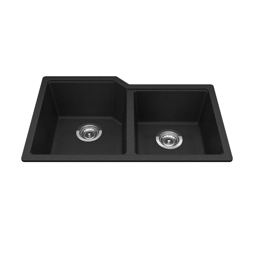 Kindred Canada Granite Series 30.69-in LR x 19.69-in FB Undermount Double Bowl Granite Kitchen Sink in Onyx
