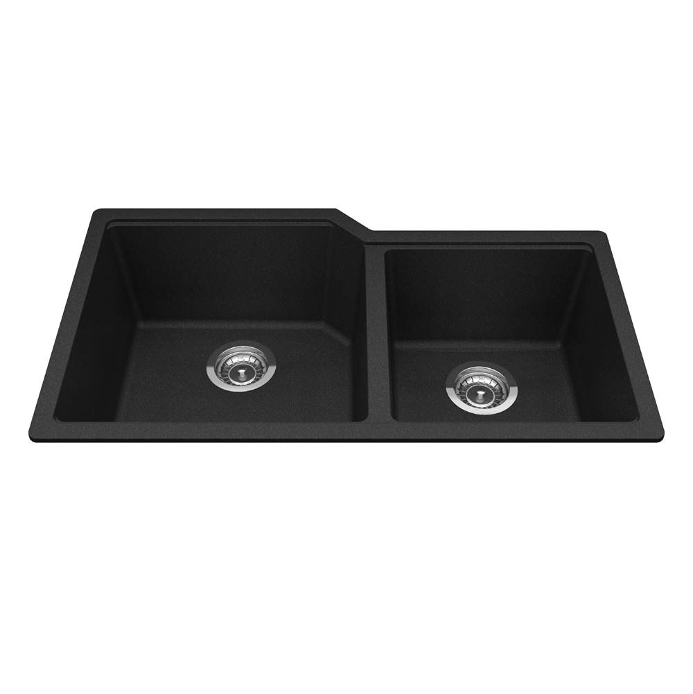Kindred Canada Granite Series 33.88-in LR x 19.69-in FB Undermount Double Bowl Granite Kitchen Sink in Onyx