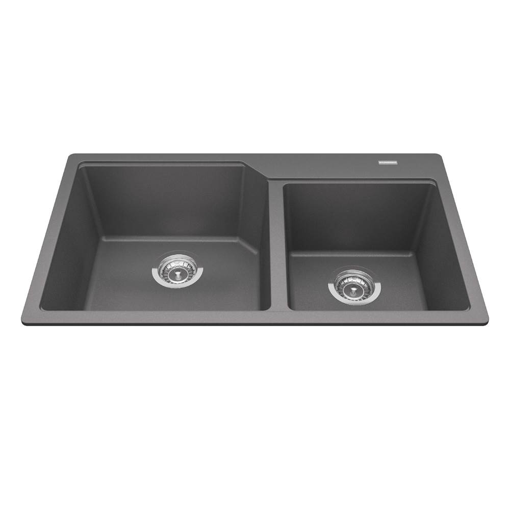Kindred Canada Granite Series 33.88-in LR x 19.69-in FB Drop In Double Bowl Granite Kitchen Sink in Stone Grey