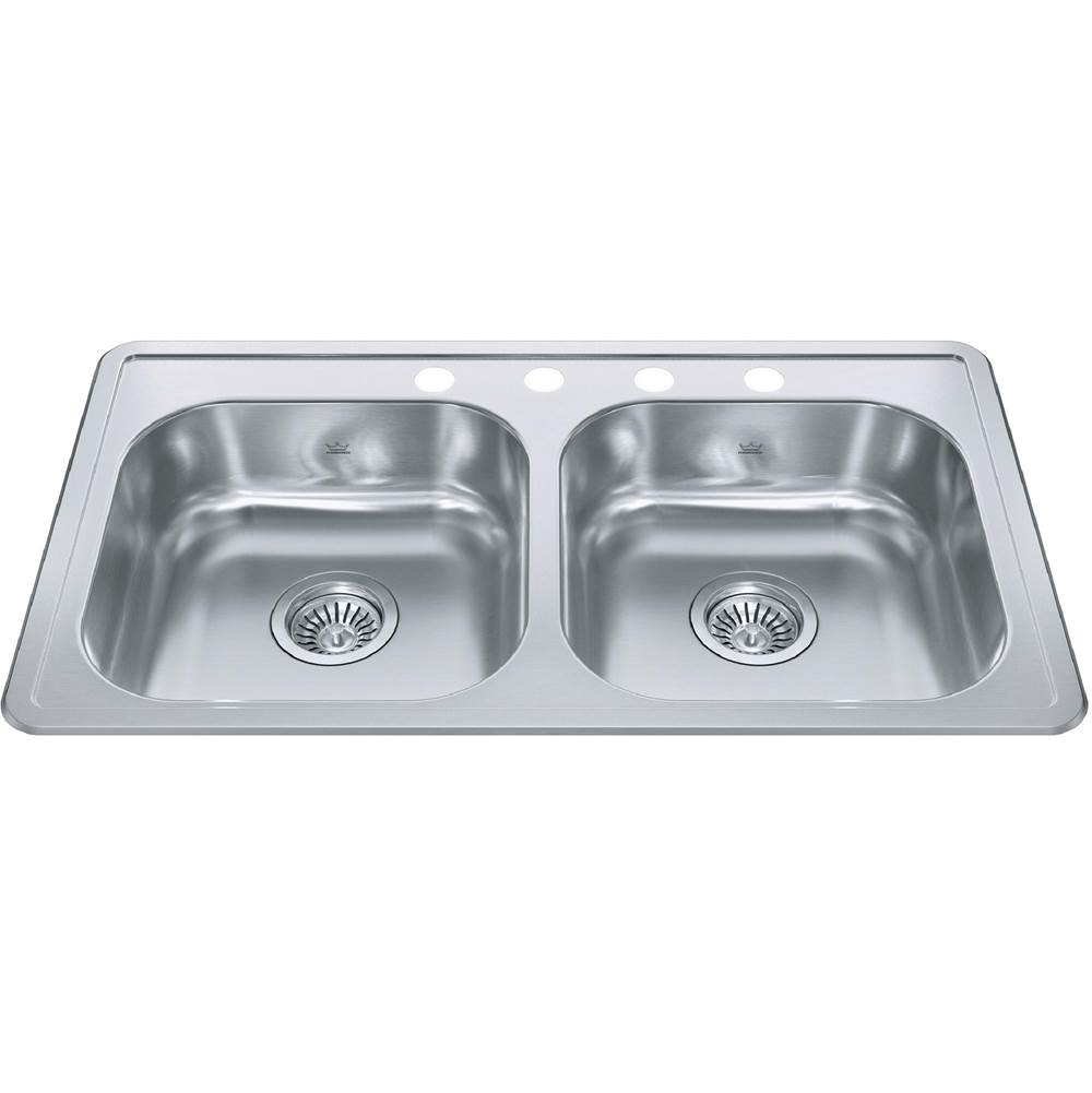 Kindred Canada Creemore 32.94-in LR x 18.31-in FB Drop In Double Bowl 4-Hole Stainless Steel Sink