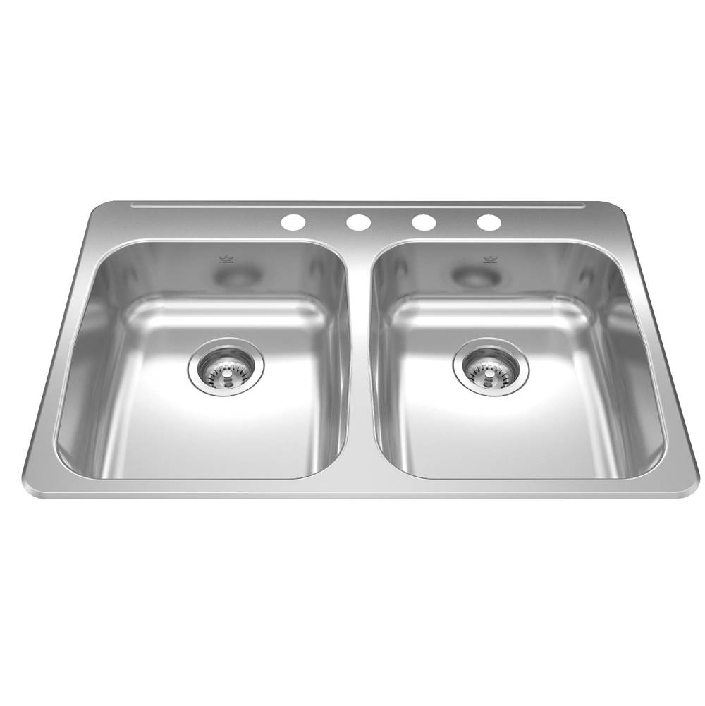 Kindred Canada Reginox 33.38-in LR x 22-in FB Drop In Double Bowl 4-Hole Stainless Steel Kitchen Sink