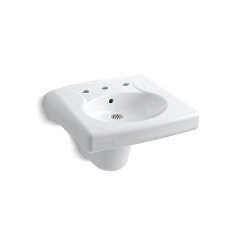 Kohler Brenham™ Wall-mount or concealed carrier arm mount commercial bathroom sink with widespread faucet holes and shroud, antimicrobial finish