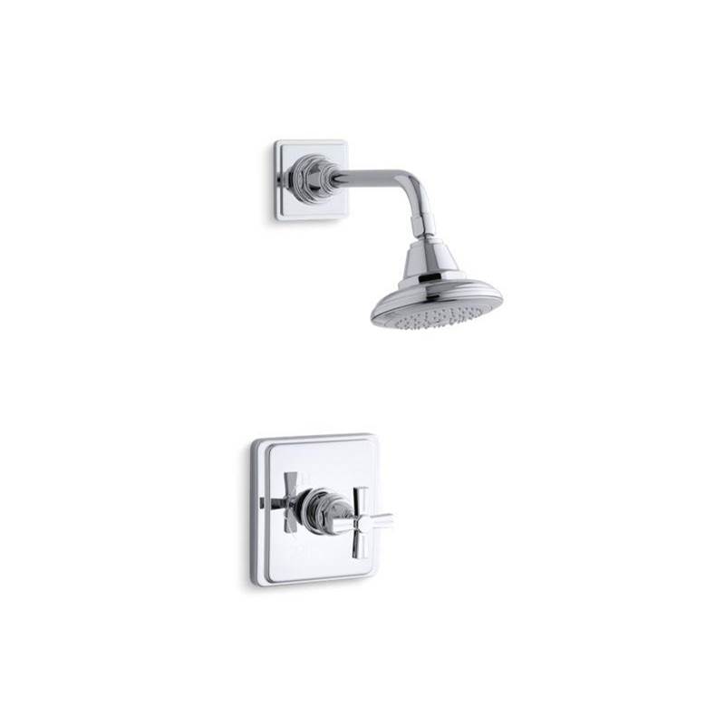 Kohler Pinstripe® Rite-Temp® shower valve trim with cross handle and 2.5 gpm showerhead