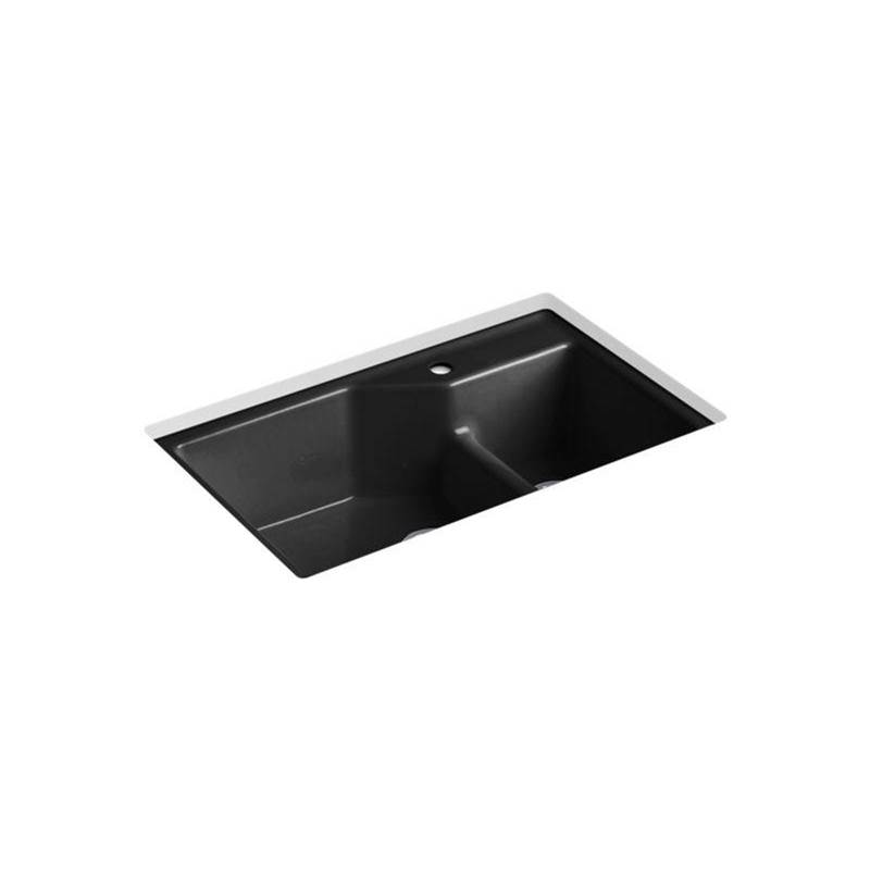 Kohler Indio® 33'' x 21-1/8'' x 9-3/4'' Smart Divide® undermount large/small double-bowl kitchen sink with single faucet hole