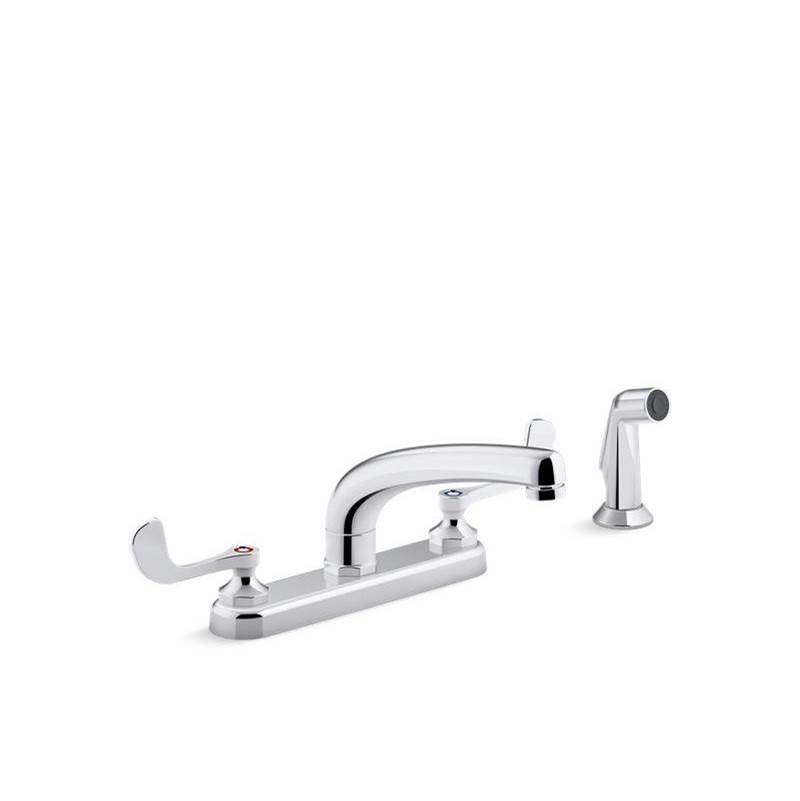 Kohler Triton® Bowe® 1.5 gpm kitchen sink faucet with 8-3/16'' swing spout, matching finish sidespray, aerated flow and wristblade handles