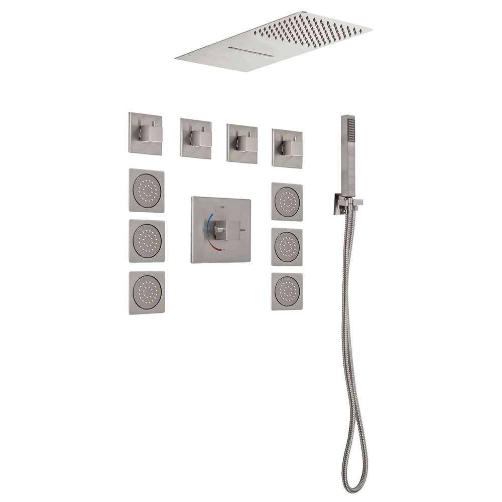 Lenova Canada 4PC - Shower Set Includes: Shower Head Square 19-3/4'' x 8'' Thermostatic/Pressure Valve Trim Kit - Square