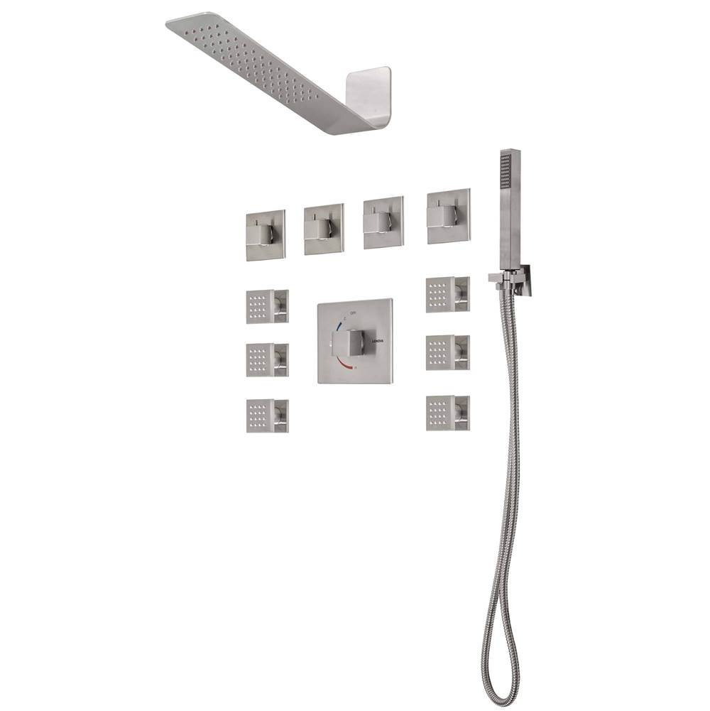 Lenova Canada 4PC - Shower Set Includes: Shower Head Square 16'' x 4-3/4'' Thermostatic/Pressure Valve Trim Kit - Square