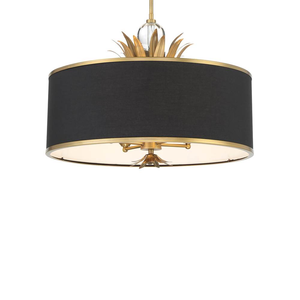 Minka-Lavery Caprio 4-Light Natural Brushed Brass Pendant with Black Fabric Shade