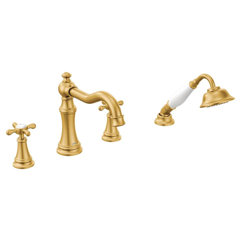 Moen Canada Weymouth Brushed Gold Two-Handle Diverter Roman Tub Faucet Includes Hand Shower