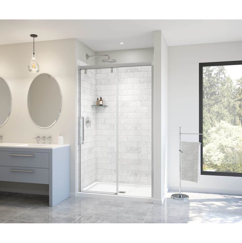 Maax Canada Uptown 44-47 x 76 in. 8 mm Sliding Shower Door for Alcove Installation with Clear glass in Chrome & White Marble