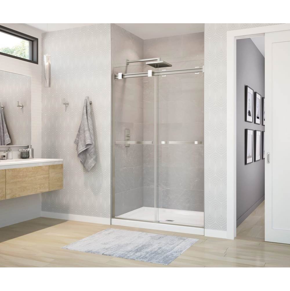 Maax Canada Duel 56-58 1/2 x 70 1/2-74 in. 8 mm Bypass Shower Door for Alcove Installation with Clear glass in Brushed Nickel & Matte White