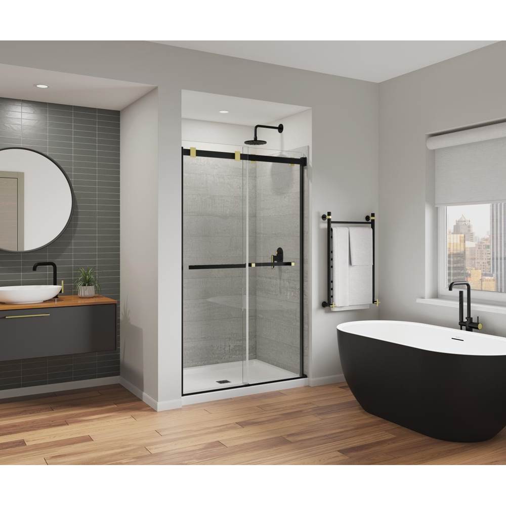 Maax Canada Duel Alto 44-47 X 78 in. 8mm Bypass Shower Door for Alcove Installation with GlassShield® glass in Matte Black & Brushed Gold