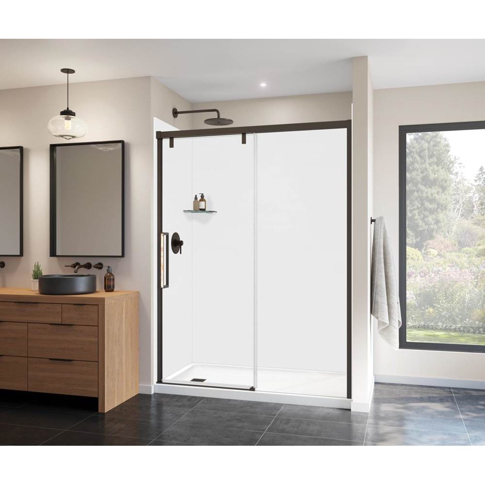 Maax Canada Uptown 56-59 x 76 in. 8 mm Sliding Shower Door for Alcove Installation with Clear glass in Dark Bronze & Beige Marble