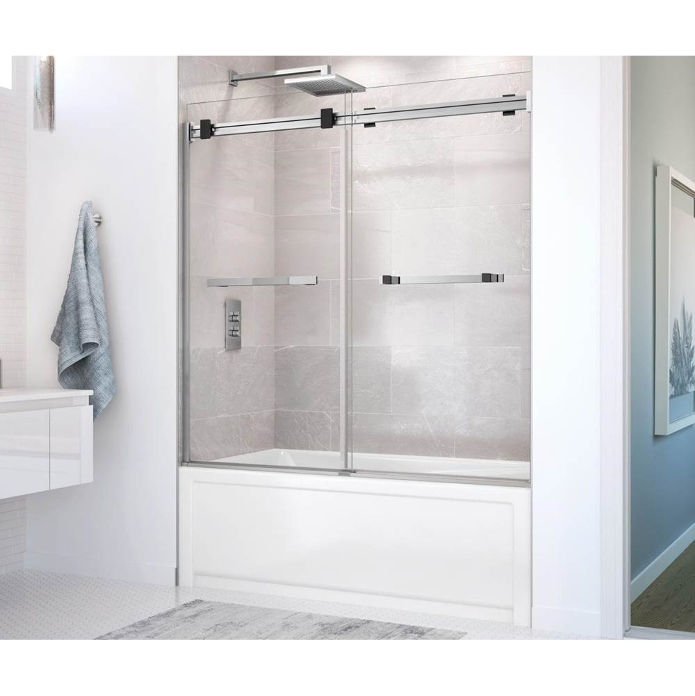Maax Canada Duel 56-59 x 55 1/2 x 59 in. 8 mm Bypass Tub Door for Alcove Installation with Clear glass in Chrome & Matte Black
