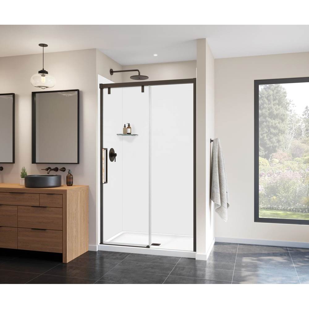 Maax Canada Uptown 44-47 x 76 in. 8 mm Sliding Shower Door for Alcove Installation with Clear glass in Dark Bronze & Beige Marble