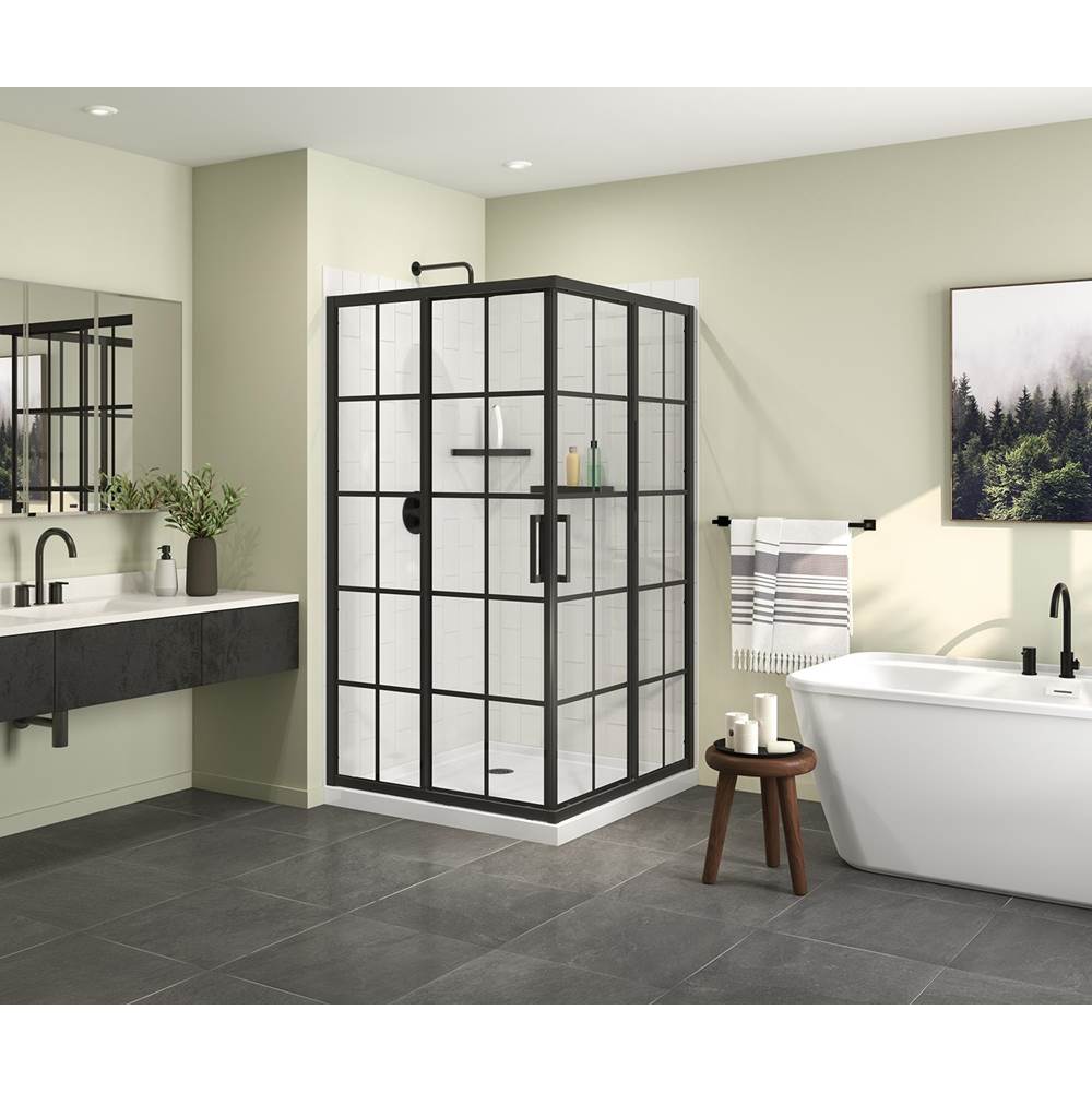 Maax Canada Radia Square 42 x 42 x 71 1/2 in. 6 mm Sliding Shower Door for Corner Installation with French Glass in Matte Black