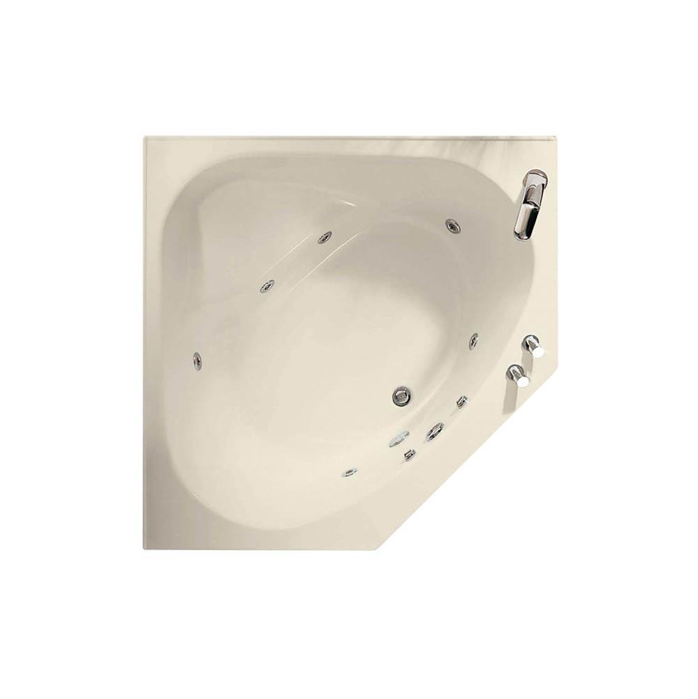 Maax Canada Tandem 59.5 in. x 59.5 in. Corner Bathtub with Whirlpool System Without tiling flange, Center Drain Drain in Bone