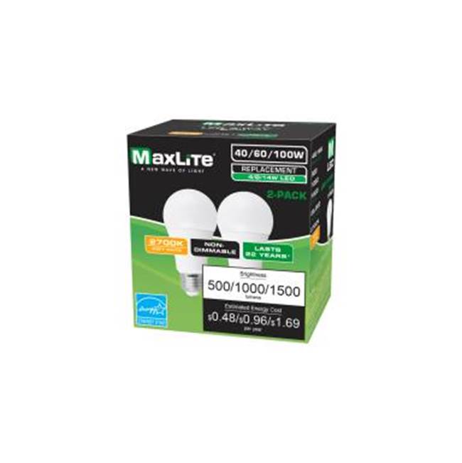 MaxLite 14W LED A19 3-WAY 2700K 2-PK - WINGSTACK