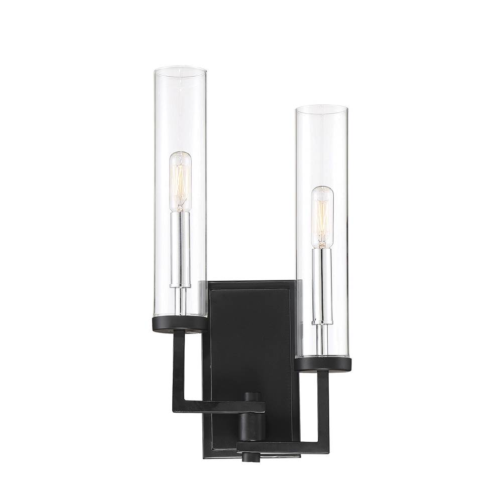 Savoy House Folsom 2-Light Adjustable Wall Sconce in Matte Black with Polished Chrome Accents