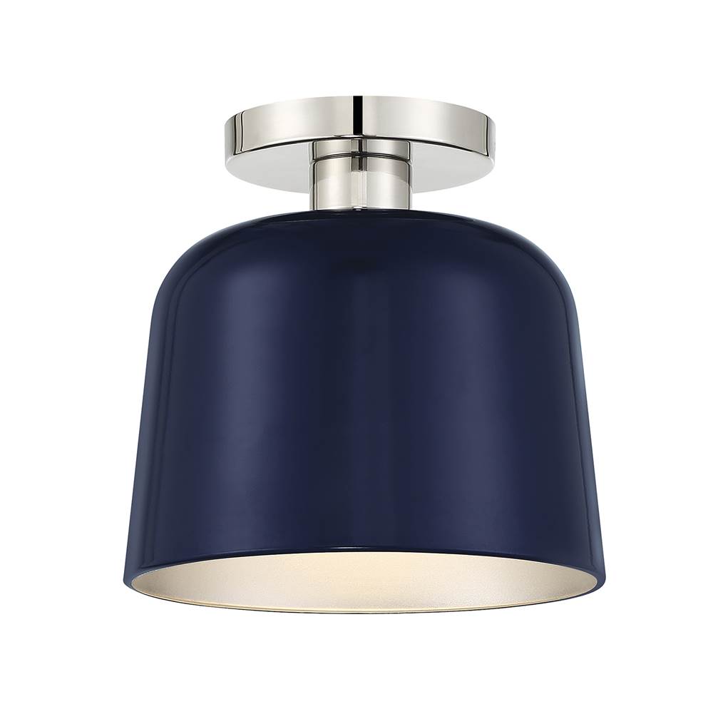 Savoy House 1-Light Ceiling Light in Navy Blue with Polished Nickel