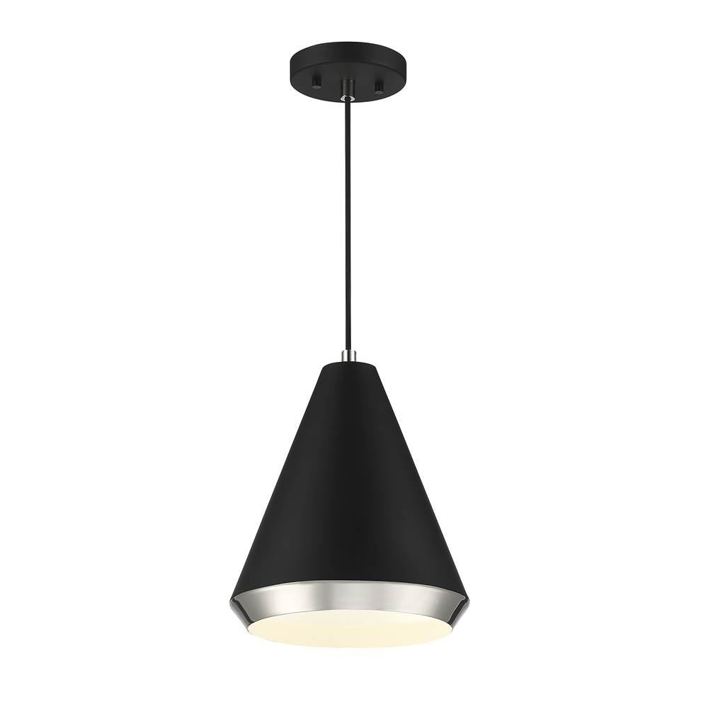 Savoy House 1-Light Pendant in Matte Black with Polished Nickel