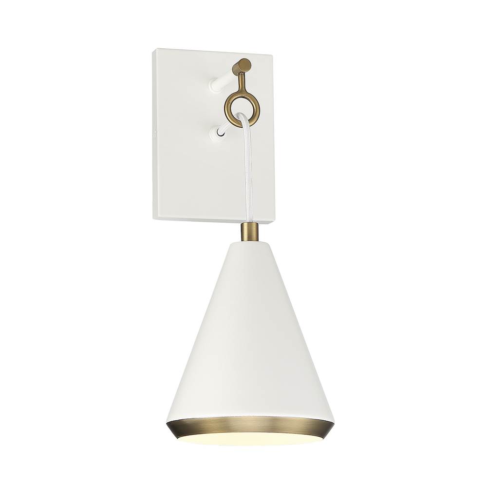 Savoy House 1-Light Wall Sconce in White with Natural Brass