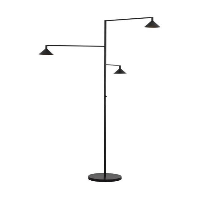 Visual Comfort Modern Collection Sean Lavin Mill 3-Light Dimmable Led 3-Light Dimmable Outdoor Grande Floor Lamp With Black Finish And Stainless Steel Shades