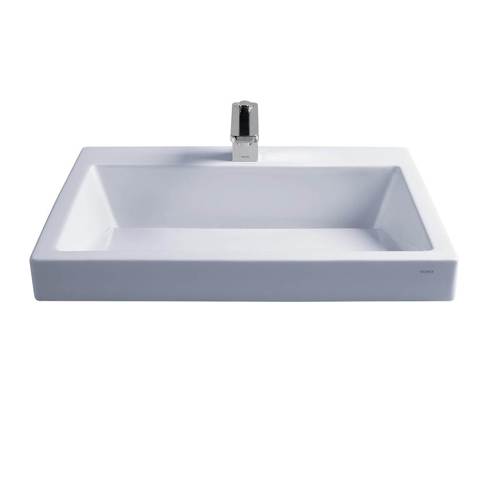 TOTO Kiwami® Renesse® Design I Rectangular Fireclay Vessel Bathroom Sink with CeFiONtect™ for 8 Inch Faucets, Cotton White