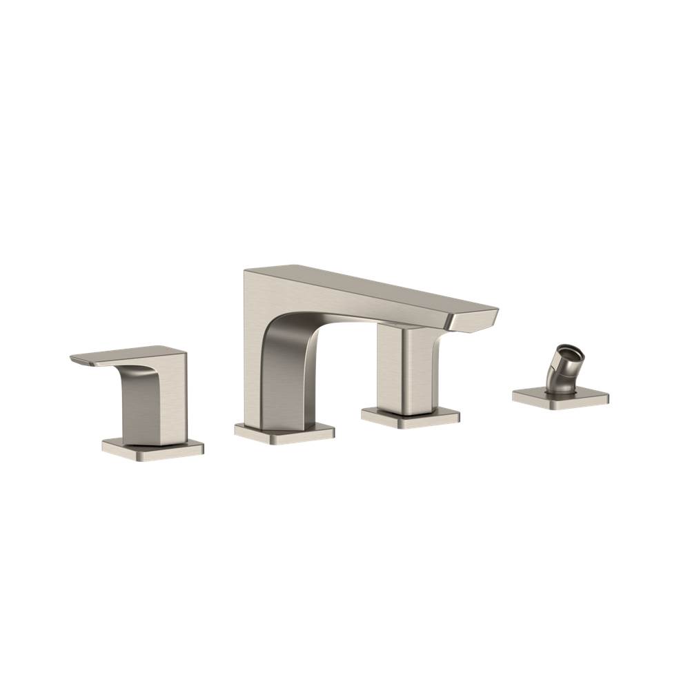 TOTO GE Two-Handle Deck-Mount Roman Tub Filler Trim with Handshower, Brushed Nickel