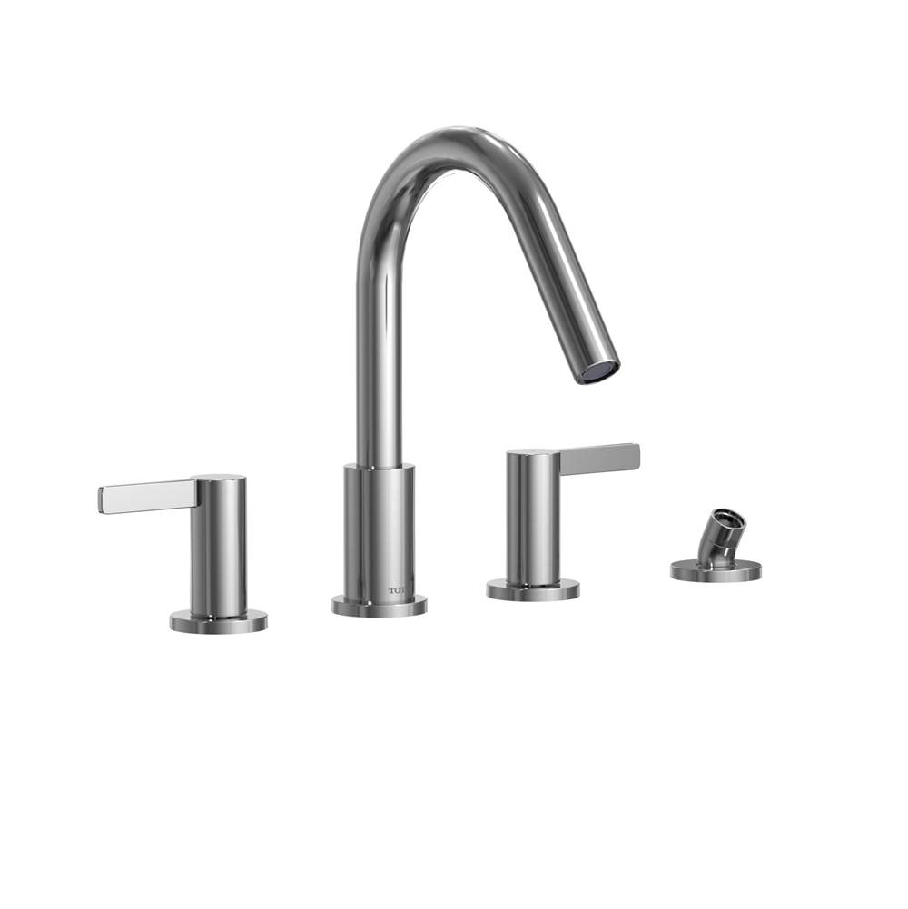 TOTO GF Two Lever Handle Deck-Mount Roman Tub Filler Trim with Handshower, Polished Chrome