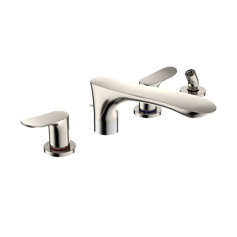 TOTO GO Two-Handle Deck-Mount Roman Tub Filler Trim with Handshower, Polished Nickel