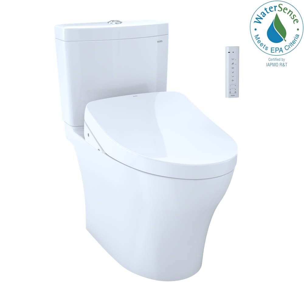 TOTO WASHLET®+ Aquia® IV Two-Piece Elongated Dual Flush 1.28 and 0.9 GPF Toilet with Auto Flush S500e Bidet Seat, Cotton White