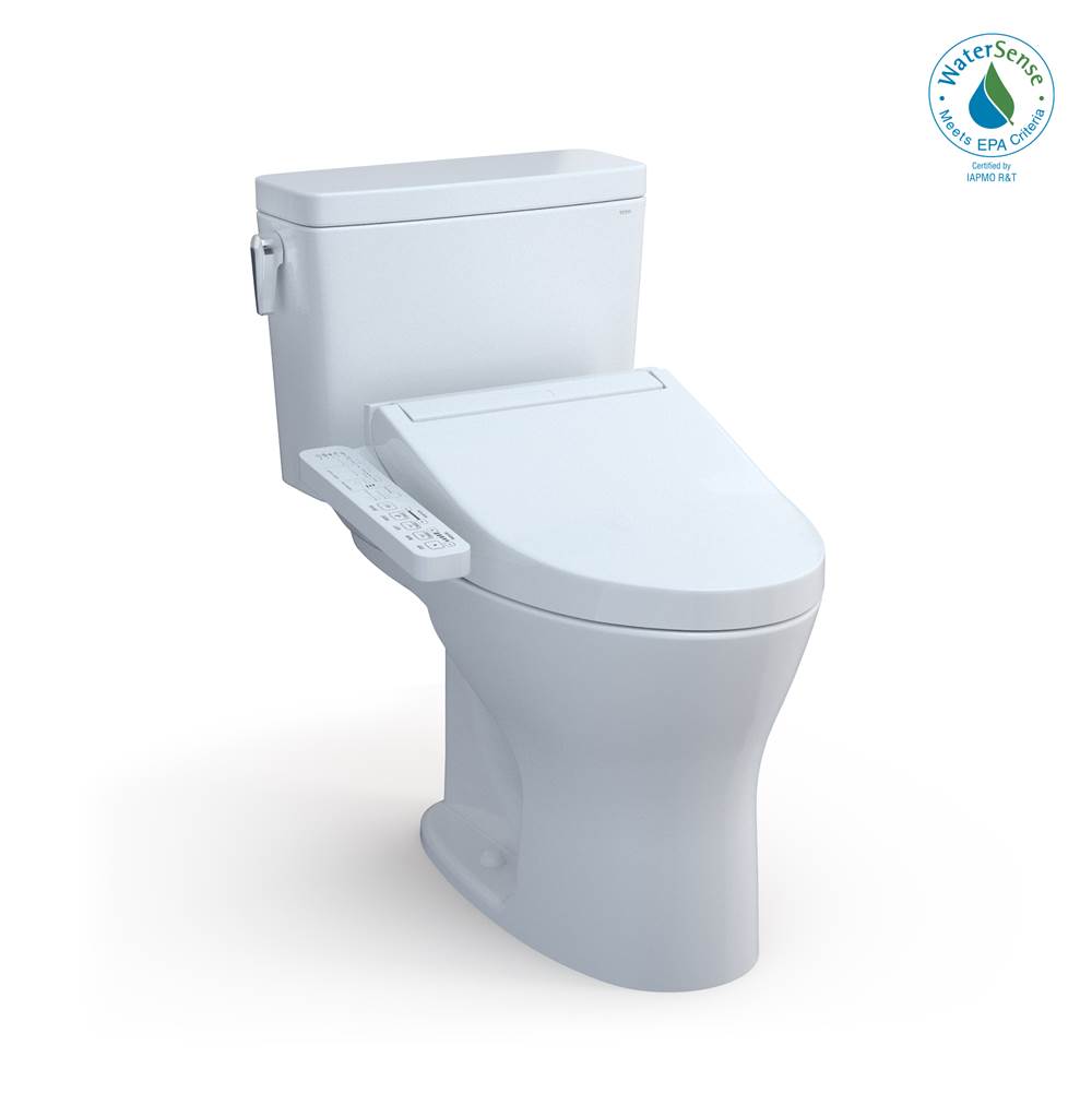 TOTO Drake® WASHLET®+ Two-Piece Elongated Dual Flush 1.6 and 0.8 GPF Universal Height with 10 Inch Rough-In Toilet and WASHLET C2 Bidet Seat, Cotton White
