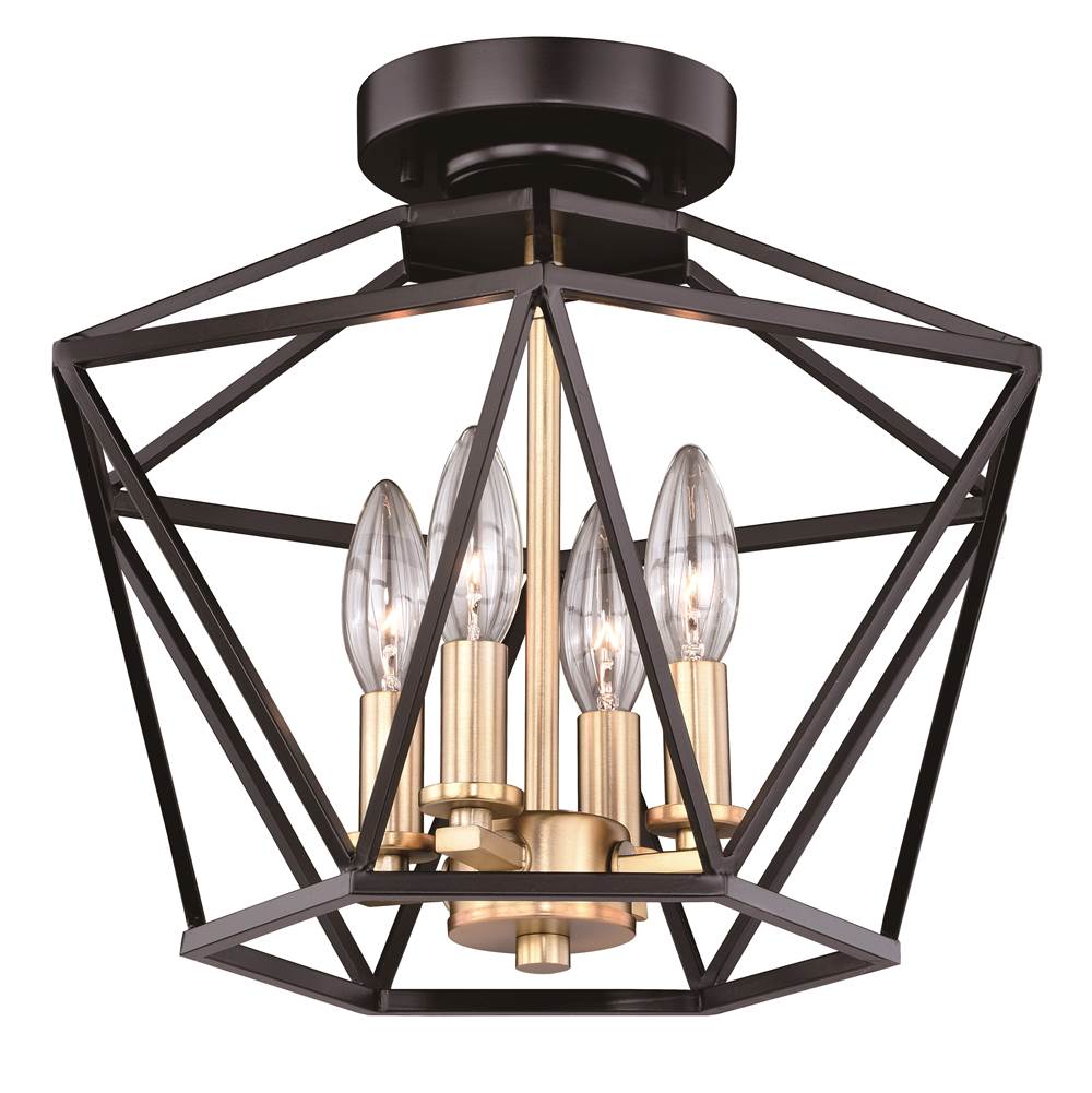 Vaxcel Turin 14.5-in W Bronze Gold Geometric Cage Candle Semi Flush Mount Ceiling Light