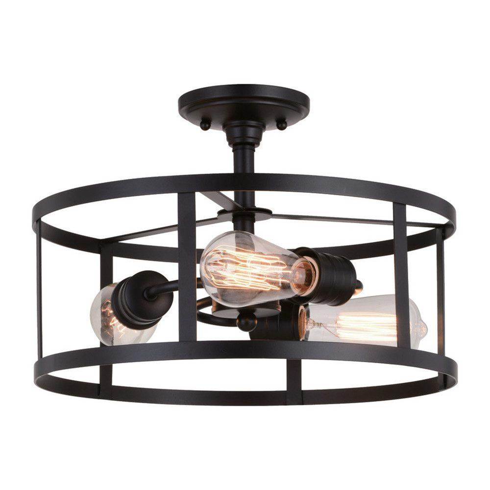 Vaxcel Akron 15-in W Bronze Farmhouse Round Cage Semi Flush Mount Ceiling Light