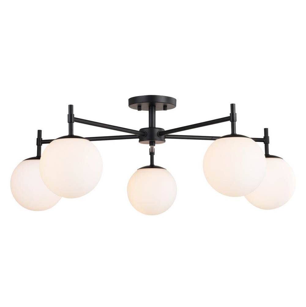 Vaxcel Armitage 32-in W Matte Black Semi Flush Mount Ceiling Light Fixture White Glass Globe Shade, LED Compatible