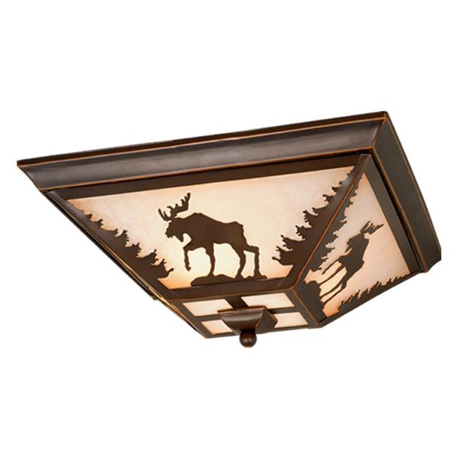 Vaxcel Yellowstone Bronze Rustic Moose Tree Square Outdoor Flush Mount Ceiling Light