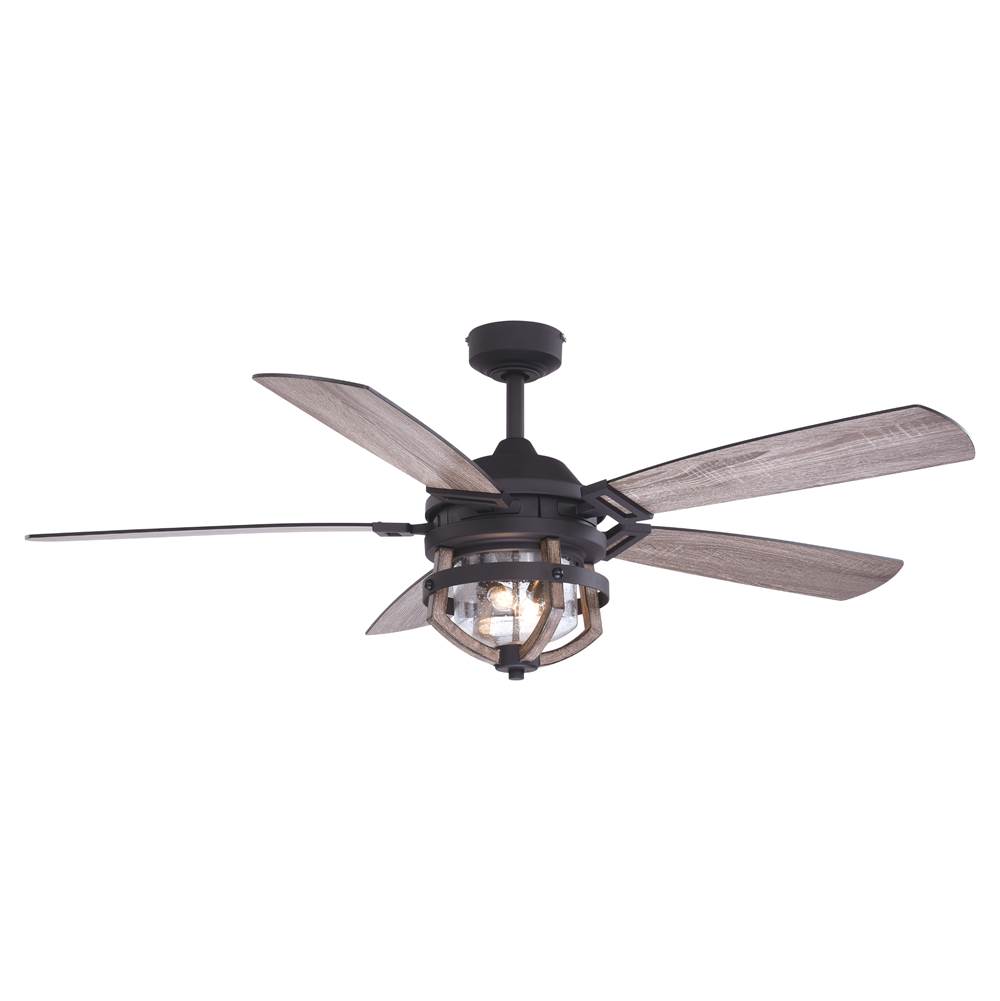 Vaxcel Barnes 54 in. Matte Black and Rustic Oak Farmhouse Outdoor Ceiling Fan with Light Kit and Remote