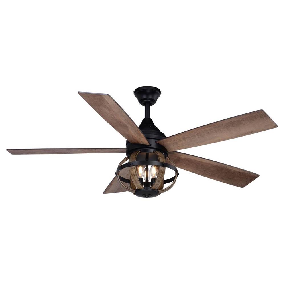 Vaxcel Huron Black and Burnished Teak Farmhouse Indoor Ceiling Fan with LED Cage Light Kit and Remote