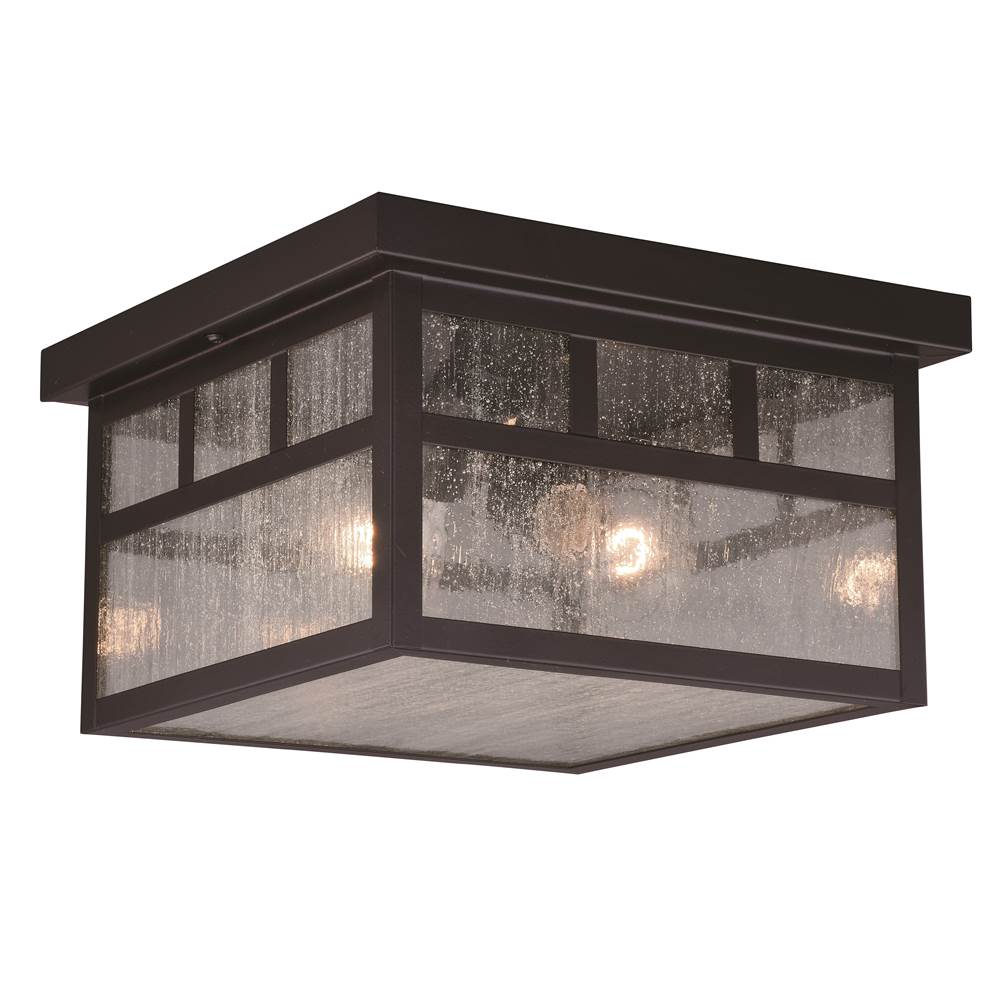 Vaxcel Mission Bronze Square Outdoor Flush Mount Ceiling Light Clear Glass