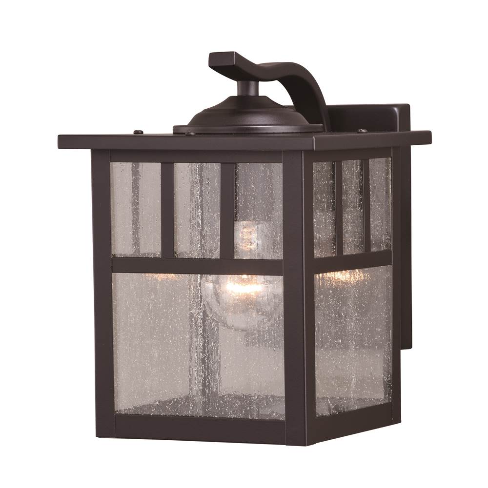Vaxcel Mission 1 Light Bronze Rectangle Outdoor Wall Lantern Clear Glass