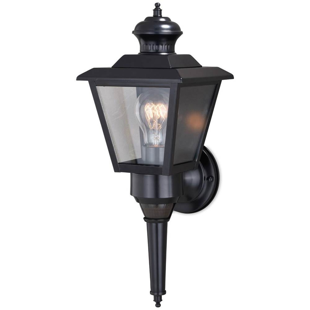 Vaxcel Monroe Black Motion Sensor Dusk to Dawn Traditional Outdoor Wall Light with Clear Glass