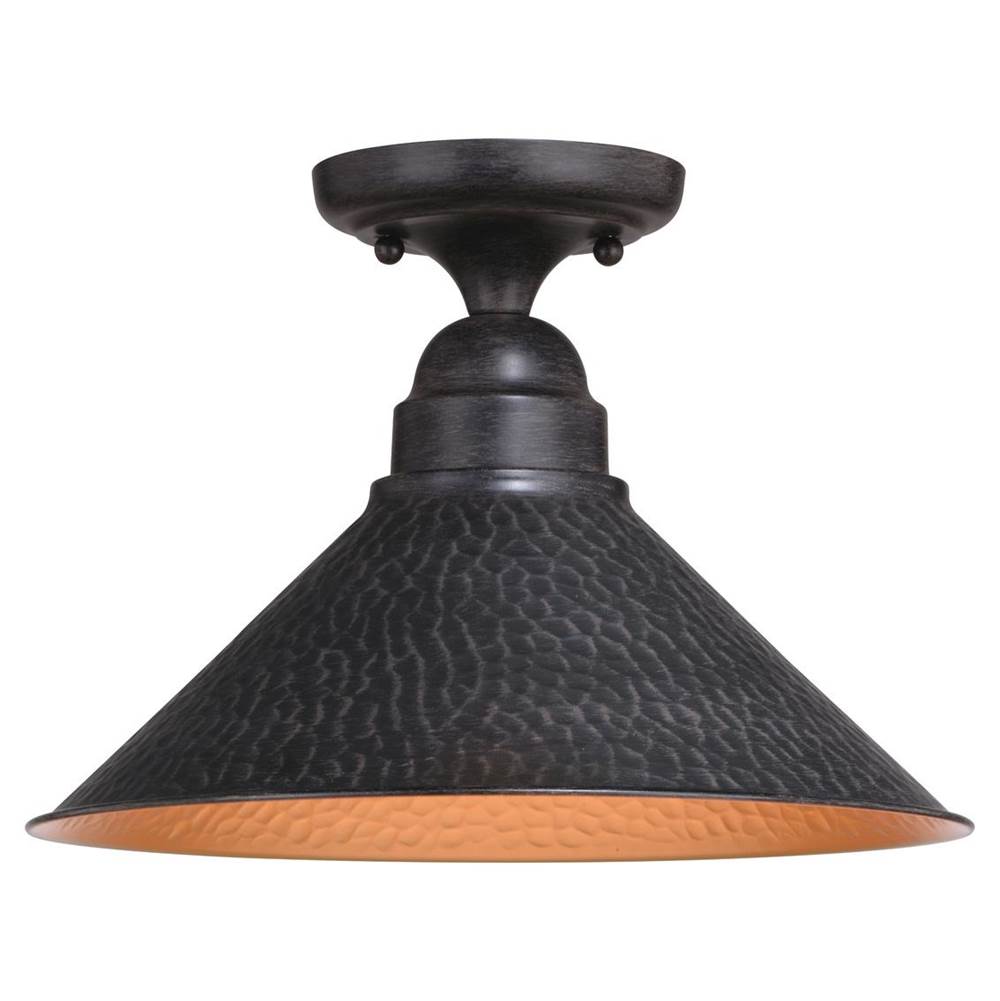 Vaxcel Outland Hammered Metal Bronze Rustic Outdoor Semi Flush Mount Ceiling Light