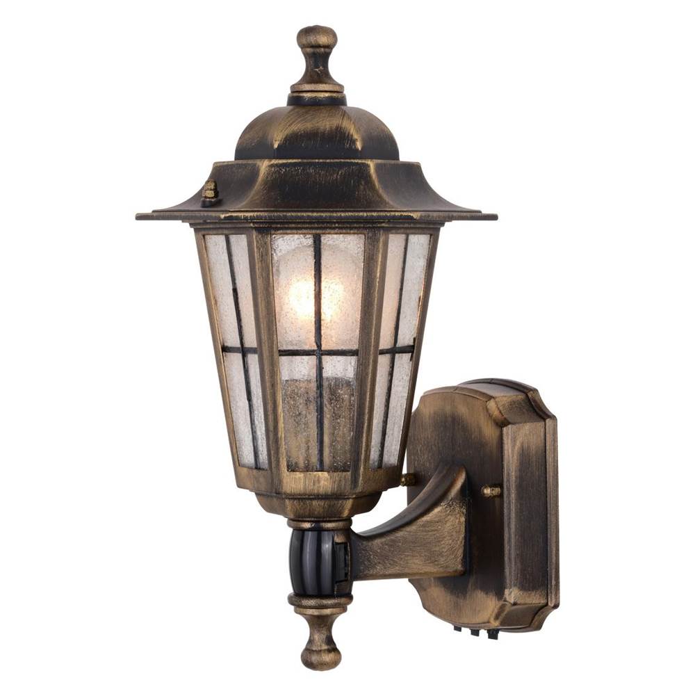Vaxcel York Weathered Bronze Motion Sensor Dusk to Dawn Traditional Outdoor Wall Light with Clear Glass