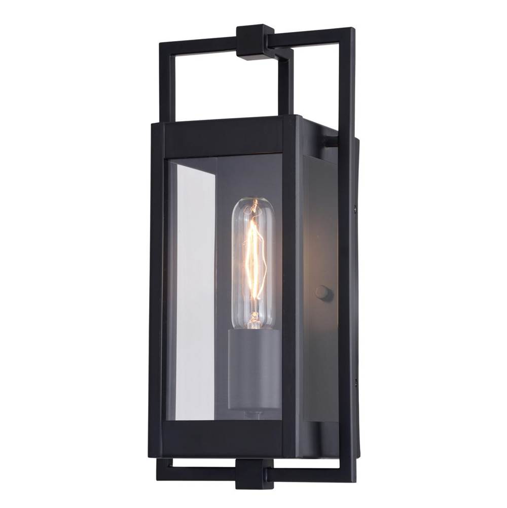 Vaxcel Sheridan 1 Light 13.25 in. H Matte Black Contemporary Indoor Outdoor Wall Lantern Fixture with Clear Glass