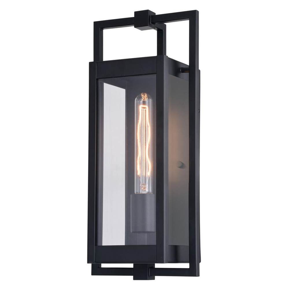 Vaxcel Sheridan 1 Light 16.25 in. H Matte Black Contemporary Indoor Outdoor Wall Lantern Fixture with Clear Glass